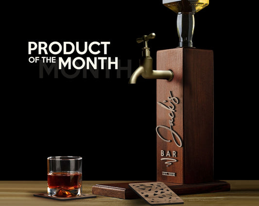 Personalized Embossed Named Wooden Whiskey Dispenser and Wood Coasters Set